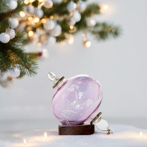 Purple Glass Christmas Ornament Ball | Handmade Hanging Ornaments | Engraved Glass Baubles Tree Gift | Tree Decoration Modern Holiday Décor