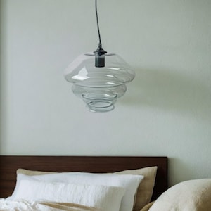 Wavy Glass Pendant Light - Hanging Light Fixture - Kitchen Pendant Lighting Over Island - Unique Blown Glass Ceiling Lights for Living room
