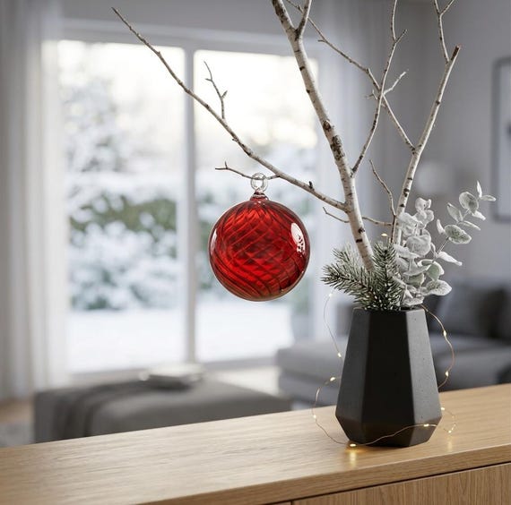 手吹きガラス製赤いクリスマスボールオーナメント｜クリスマスツリーの