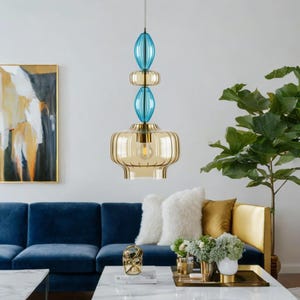 Blown Glass Pendant Lights - Hanging Lamp - Pendant Lighting Kitchen Island - Pendant Light Glass for Living room - Ceiling Light Fixture