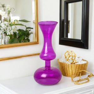 Purple Glass Vase | Hand Blown Decorative Vase | Modern Flower Holder | Vases for Home Décor | Unique Table Centerpiece | Living Room Vase