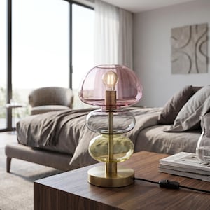 Hand Blown Glass Table Lamp | Mid Century Stacked Bubble Mushroom Light