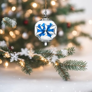 Blue Glass Christmas Ball Ornament | Holiday décor Christmas tree ornaments | Hanging Glass Ornaments Decoration | Hand Blown Christmas Gift