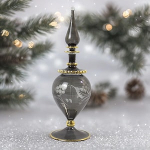 Hand Blown Glass Perfume Bottle | Egyptian Fragrance Decanter with Stopper | 14K Golden Trim Refillable Bottle | Decorative Essential Oil