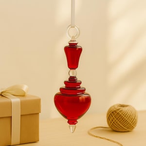 Red Glass Ornament | Christmas Tree Decoration | Blown Glass Hanging Ornaments | Christmas Ornaments for New Year | Holiday Gift