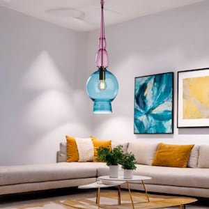 Hand Blown Glass Pendant | Kitchen Ceiling Chandelier Light | Glass Lighting Fixture | Modern Hanging Light | Handmade Pendant Lamp