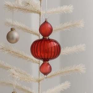 Hand Blown Red Glass Ornament | Christmas Decoration | Holiday Tree Bauble | Ornament Gift | Christmas Tree Ornaments with 14K Gold Trim