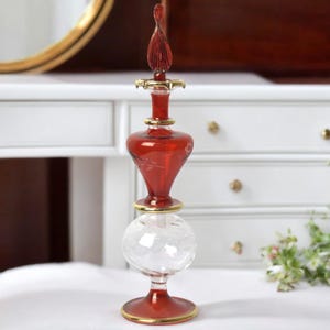 Red Perfume Bottle with Stopper - Blown Glass Decorative Fragrance Bottle - Egyptian Glass Essential Oil Bottle with Refillable Design