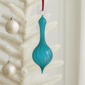 Turquoise Glass Ornaments | Handblown Ribbed Christmas Ornaments | Christmas Tree Hanging Gift |  Glass Christmas Decor | Holiday Decor