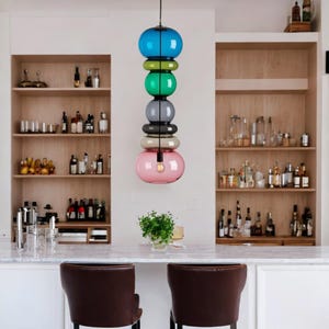 Hand Blown Glass Stacked Pendant Light | Modern Ceiling Fixture | Hanging Lamp for Kitchen Island | Glass Pendant Lighting | Ceiling Light