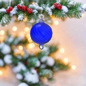 Hanging Ball Ornaments | Blue Blown Glass Christmas Ball | Christmas Tree Ornaments | Handcrafted Glass Decorations | Holiday Home Décor