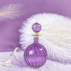 Hand Blown Glass Perfume Bottle | Egyptian Fragrance Bottle with Stopper | 14K Golden Trim Decorative Bottle | Refillable Oil Decanter