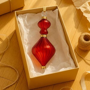 Hand Blown Glass Christmas Ornaments | Hanging Tree Decoration for New Year | Christmas Tree Ornaments with Golden Trim for Holiday Party