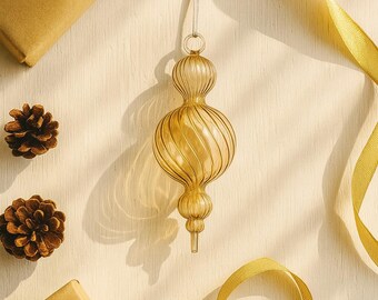 Hand Blown Gold Glass Christmas Ornament | Double Ball Tree Decor