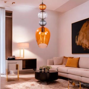 Hand Blown Glass Pendant Light | Kitchen Ceiling Chandelier Lamp | Modern Glass Pendant Lighting Decor | Hanging Light Fixture for Island