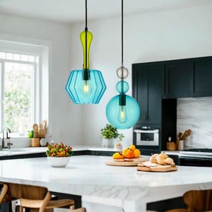 Pendant for Kitchen Island Lights | Light Pendants Chandelier Set | Hand Blown Glass Pendant Light for Living | Modern Pendant Lighting