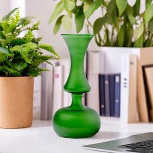 Modern Hand Blown Glass Vase – Bold Green Colored Vase, Stylish Centerpiece, Perfect for Minimalist Vase – Unique Flower Arrangement Glass