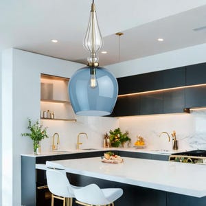 Hand Blown Glass Pendant Light | Modern Kitchen Lighting | Pendant Lamp Ceiling Fixture | Pendant Island Lights | Glass Pendant Lighting