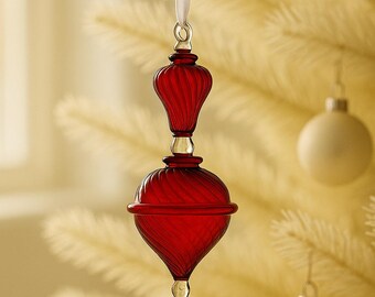 Hand Blown Red Glass Christmas Ornament | Swirl Design