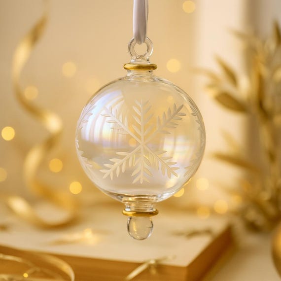 Lot De 6 Boules De Noël En Cristal La Vida - Soufflées Main, Motifs Coupés - Occasion Rare