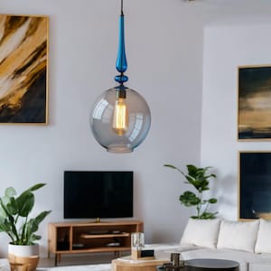 Blown Glass Pendant Light | Kitchen Island Light Fixture | Globe Pendant Light | Modern Lighting | Ceiling Light | Dining Room Light Fixture