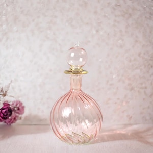 Hand Blown Glass Perfume Bottle | Egyptian Glass Decanter Scent Bottle | 14K Gold Trim Decorative Refillable Bottle | Essential Oil Stopper