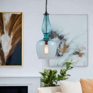 Blown Glass Pendant Light- Hanging Lights - Kitchen Island Lights - Ceiling Light Fixture - Modern Pendant Lighting - Glass Pendant Lights