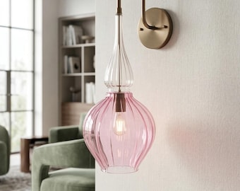 Geblasene Glas-Wandleuchte - Moderne Nachttischlampe - Gerippte Rosenbeleuchtung - Art-Deco-Leuchte