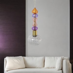 Hand Blown Glass Pendant Light - Multicolor Hanging Lights for Kitchen Island, Dining Room & Bedroom - Unique Ceiling Fixture for Home Decor
