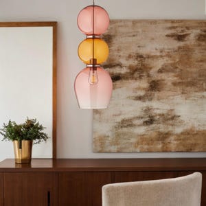 Lámpara colgante de vidrio soplado a mano / Lámpara de techo decorativa para iluminación interior / Lámpara colgante moderna para isla de cocina o sala de estar