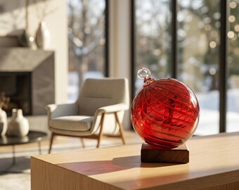 手吹きガラス製赤いクリスマスボールオーナメント｜クリスマスツリーの