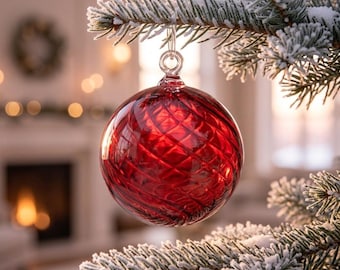 手吹きガラス製赤いクリスマスボールオーナメント｜クリスマスツリーの