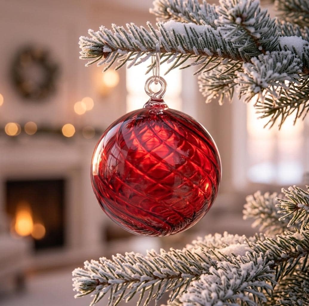 手吹きガラス製赤いクリスマスボールオーナメント｜クリスマスツリーの