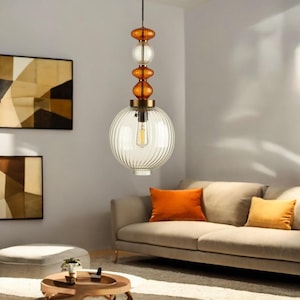 Hand Blown Pendant Light - Ceiling light fixture - kitchen island lighting - Bedroom pendant lamp - Pendant light fixture - Hanging Lights