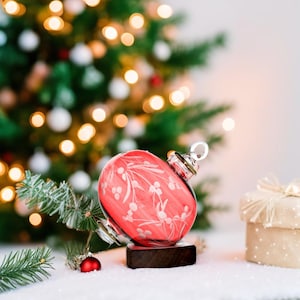 Hand Blown Red Glass Ornament | Glass Ball Ornament with 14K Gold | Holiday Tree Decoration | Engraved Glass Blown Ornament Gift