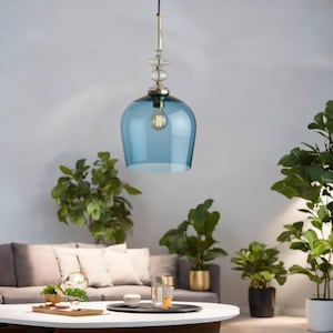 Hand Blown Glass Lighting Pendant | Glass Pendant Light Fixture | Kitchen Island Light | Pendant Lamp for Bedroom | Modern Ceiling Light