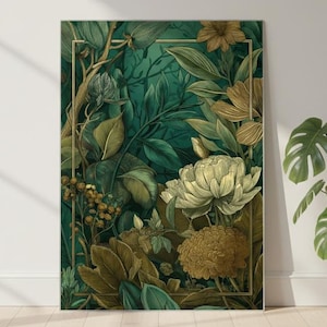 Emerald Botanical Poster: Vintage Art Nouveau Floral Print