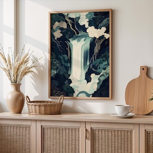 Japanese Waterfall Print: Ukiyo-e Landscape Wall Art