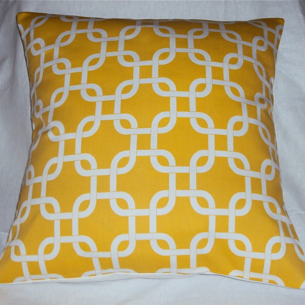 16x16 Yellow and White Geometric Lattice Fabric Pillow Cover - FREE SHIPPING