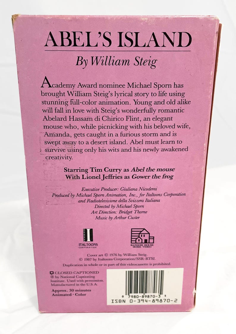 VHS: Abel’s Island by William Steig - Tim Curry 1988 Animated Classic image 3
