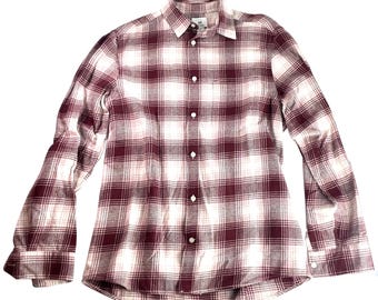 Men’s Maroon & White Tartan Flannel Button-Up Shirt –  Size M