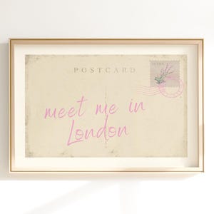 Impresión de postal "Encuéntrame en Londres", arte mural rosa de moda, decoración vintage para dormitorio, póster de viaje retro, apartamento universitario, impresión digital