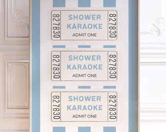 Shower Karaoke Ticket Print: Blue Bathroom Wall Art Printable (Instant Digital Download)