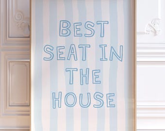 Bester Platz im Haus, Badezimmerdruck, hellblaue lustige Badezimmerwandkunst, Retro-Typografie Poster, schrulliges Badezimmer bedruckbar, Digitaldruck