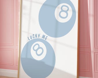Lucky 8 Ball Print, Light Blue Lucky Me Poster, Preppy Dorm Room Decor, Cute Trendy Wall Art, College Apartment Aesthetic, Digital Download