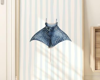 Print van een manta rog: Muurdecoratie met een blauw oceaandier (directe digitale download)