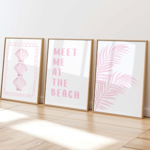 Pink Beach Prints Set of 3, Trendy Coastal Wall Art, Beachy Wall Art, Cute Girly Preppy Dorm Room Decor, College Apartment Posters, Digital