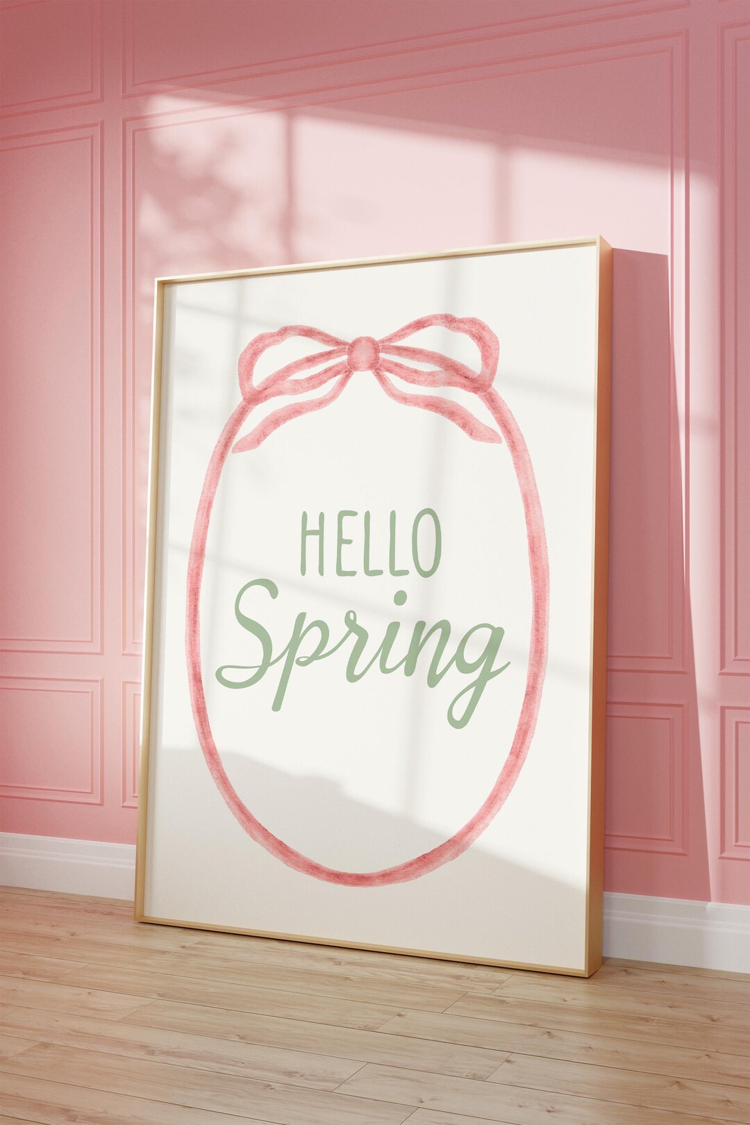 Hello Spring Print: Pink Green Coquette Spring Poster (instant Digital ...