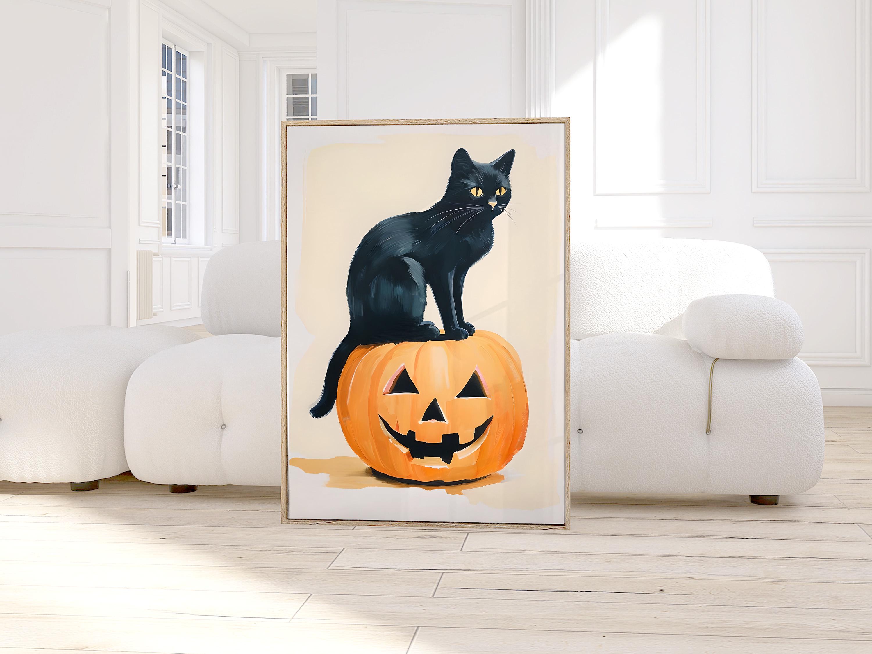 黒猫のハロウィンプリント | ジャック・オー・ランタンの秋のプリント