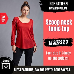 Loose Fit Top Pattern | Wide Neck Top Pattern | Full fitted Sleeves | Long Top Pattern | Basic Top Pattern | Women Top Pattern | Tunic Top
